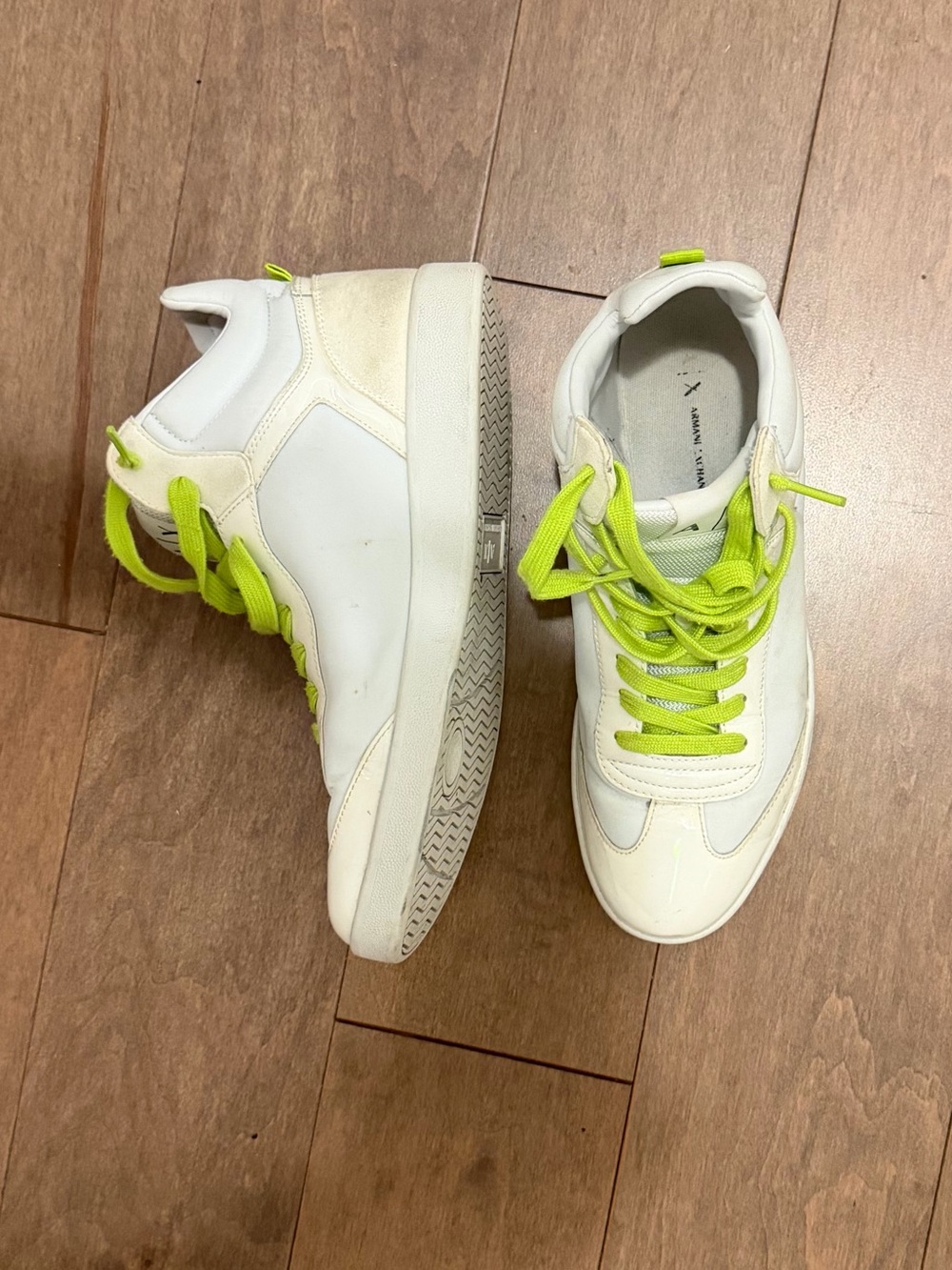 Armani Exchange White Kids Sneakers with Neon Yellow-Green Laces